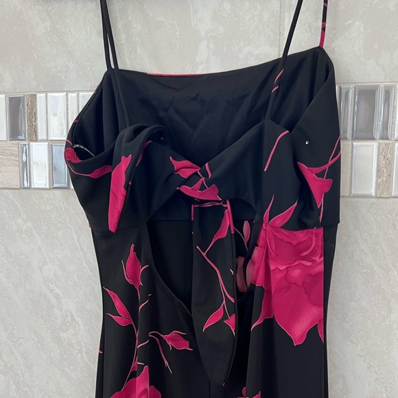 Arianna by Rachel Kaye long spaghetti strap evening gown black pink roses size 8 - Picture 7 of 9
